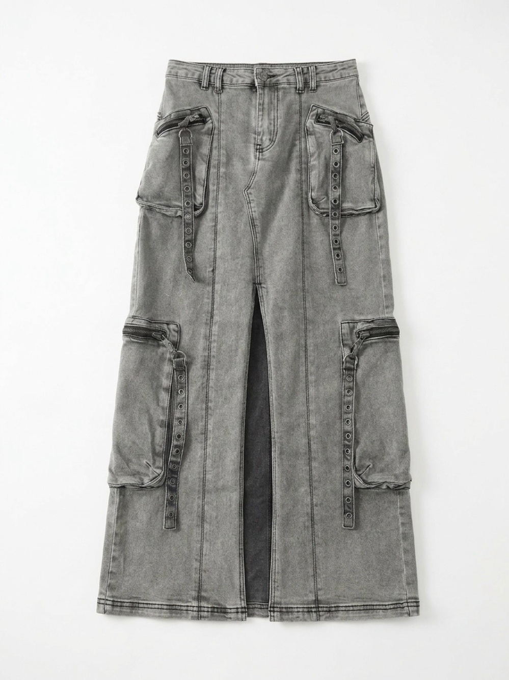NWOT Delia's Scenester Guide Washed Denim Y2K Cargo Maxi Skirt With Zippers XS